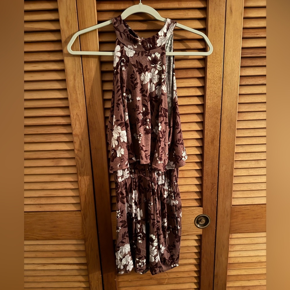 American Eagle Outfitters Floral High Low Romper - Brown and White